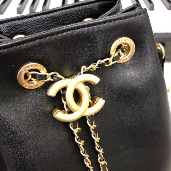 Chanel drawstring bag Calfskin & Gold-Tone Metal AS0373 black