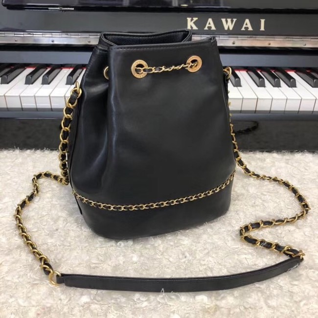 Chanel drawstring bag Calfskin & Gold-Tone Metal AS0373 black