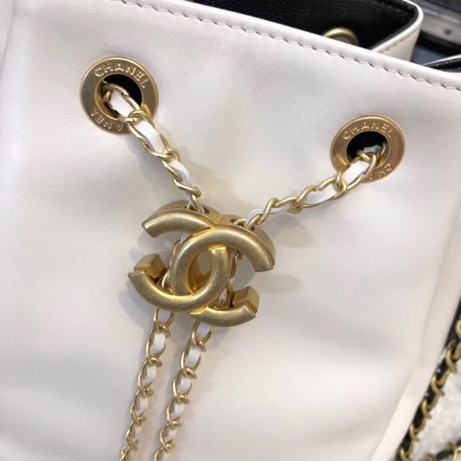 Chanel drawstring bag Calfskin & Gold-Tone Metal AS0373 white