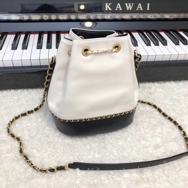 Chanel drawstring bag Calfskin & Gold-Tone Metal AS0373 white