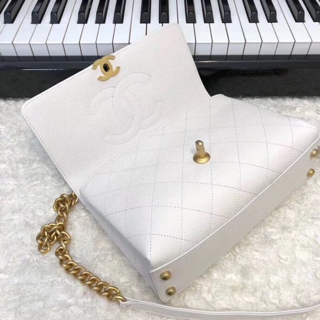 Chanel flap bag Grained Calfskin & Gold-Tone Metal AS0305 white