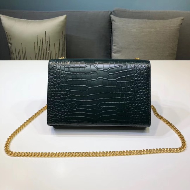 SAINT LAURENT Kate croc-embossed leather shoulder bag 474366 Blackish green