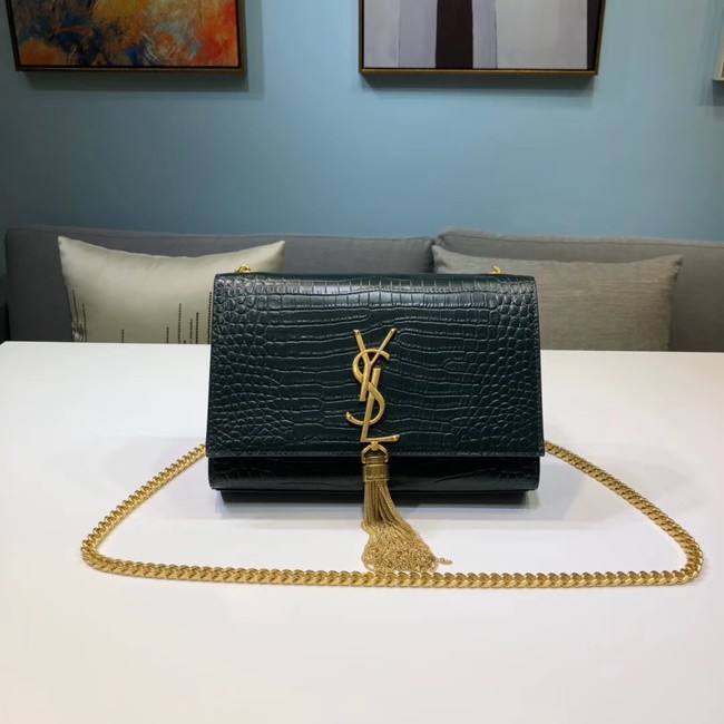 SAINT LAURENT Kate croc-embossed leather shoulder bag 474366 Blackish green