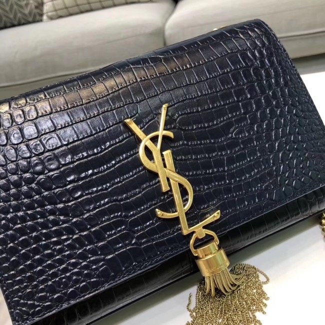 SAINT LAURENT Kate croc-embossed leather shoulder bag 474366 Royal Blue