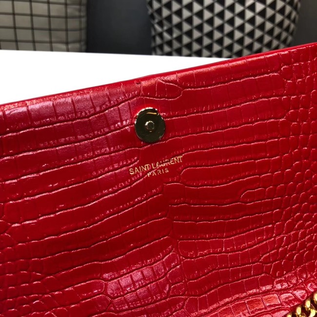 SAINT LAURENT Kate croc-embossed leather shoulder bag 474366 red