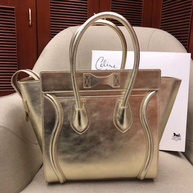 CELINE MICRO LUGGAGE HANDBAG IN LAMINATED LAMBSKIN 189793 GOLD