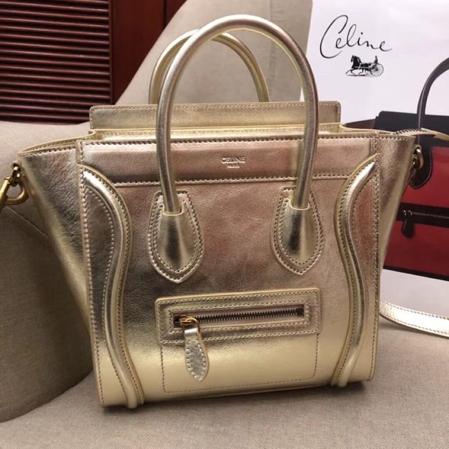 CELINE MICRO LUGGAGE HANDBAG IN LAMINATED LAMBSKIN 189793 GOLD