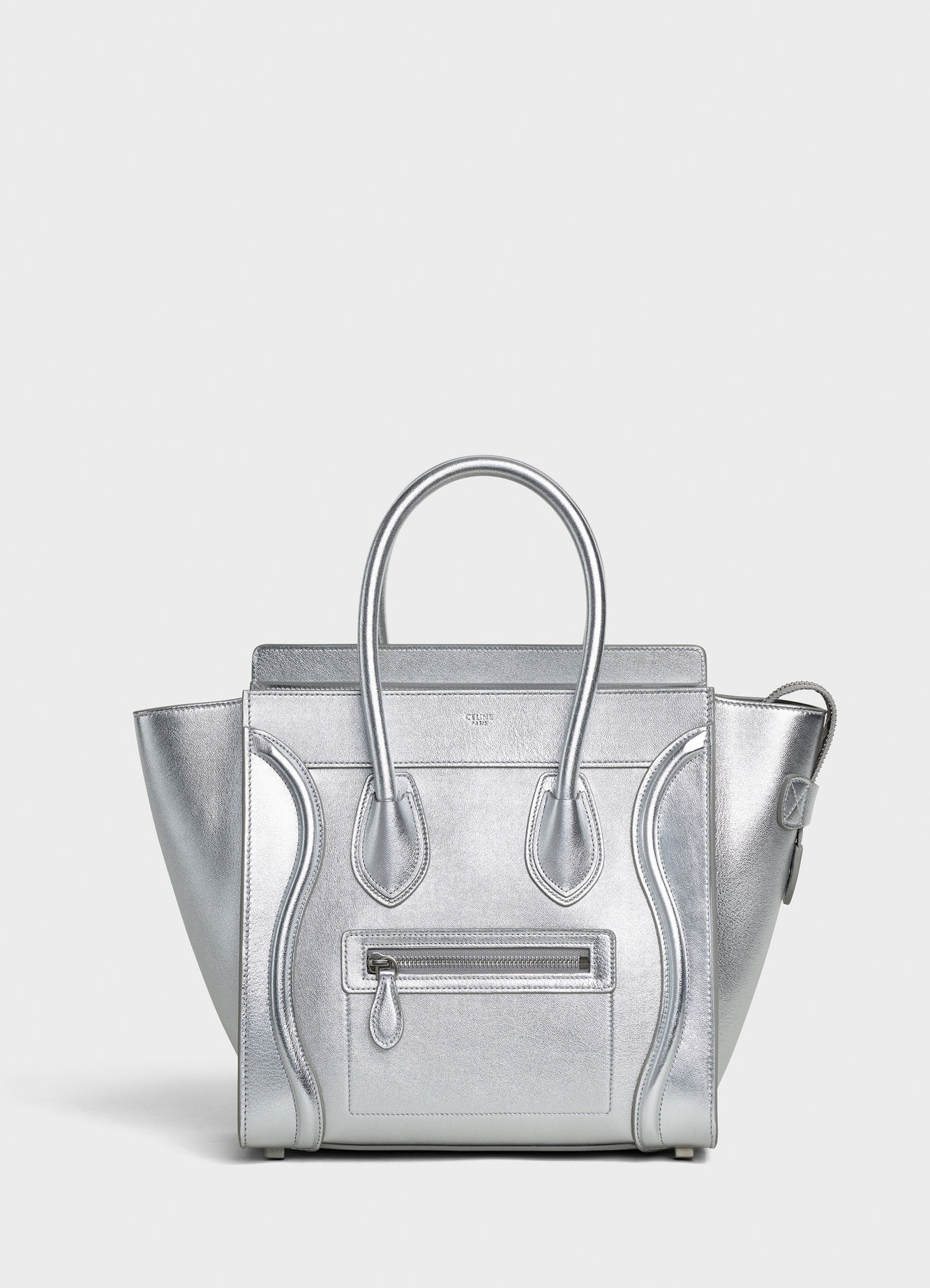 CELINE MICRO LUGGAGE HANDBAG IN LAMINATED LAMBSKIN 189793 SILVER