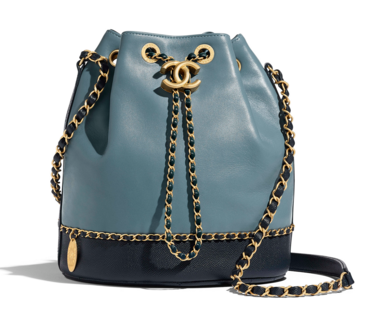 Chanel drawstring bag Calfskin & Gold-Tone Metal AS0373 blue