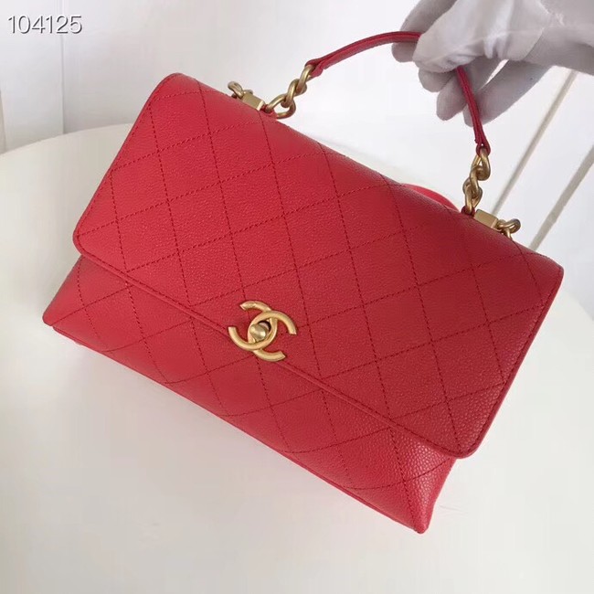 Chanel flap bag Grained Calfskin & Gold-Tone Metal AS0305 red