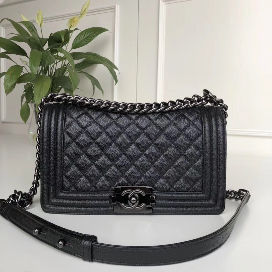 Chanel Leboy Original Calfskin leather Shoulder Bag A67086 black & gun-Tone Metal