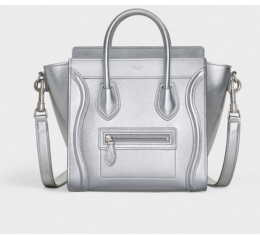 CELINE NANO LUGGAGE BAG IN LAMINATED LAMBSKIN 189243 SILVER