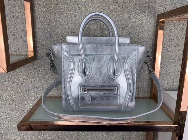 CELINE NANO LUGGAGE BAG IN LAMINATED LAMBSKIN 189243 SILVER