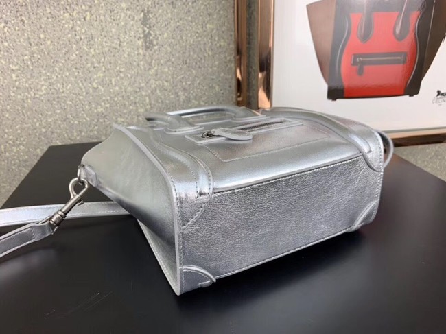 CELINE NANO LUGGAGE BAG IN LAMINATED LAMBSKIN 189243 SILVER