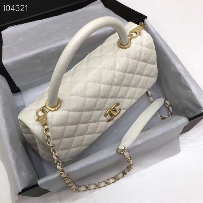 Chanel original Caviar leather flap bag top handle A92292 white&Gold-Tone Metal