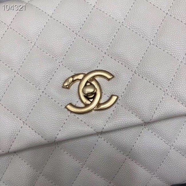 Chanel original Caviar leather flap bag top handle A92292 white&Gold-Tone Metal