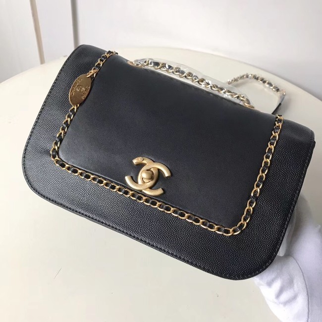 Chanel Calfskin & gold-Tone Metal AS0455 black