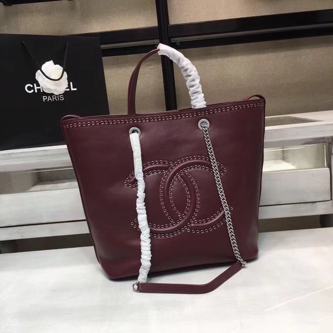 Chanel Calfskin & silver-Tone Metal 80761 Burgundy