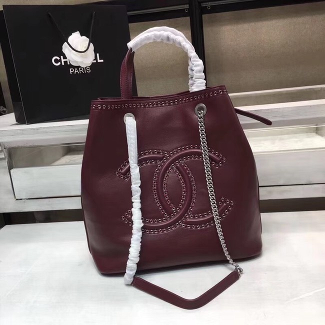 Chanel Calfskin & silver-Tone Metal 80761 Burgundy