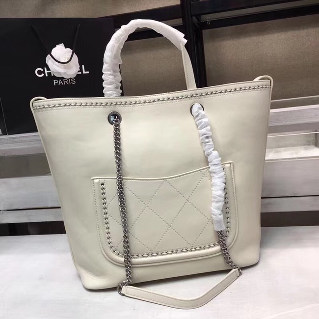 Chanel Calfskin & silver-Tone Metal 80761 white