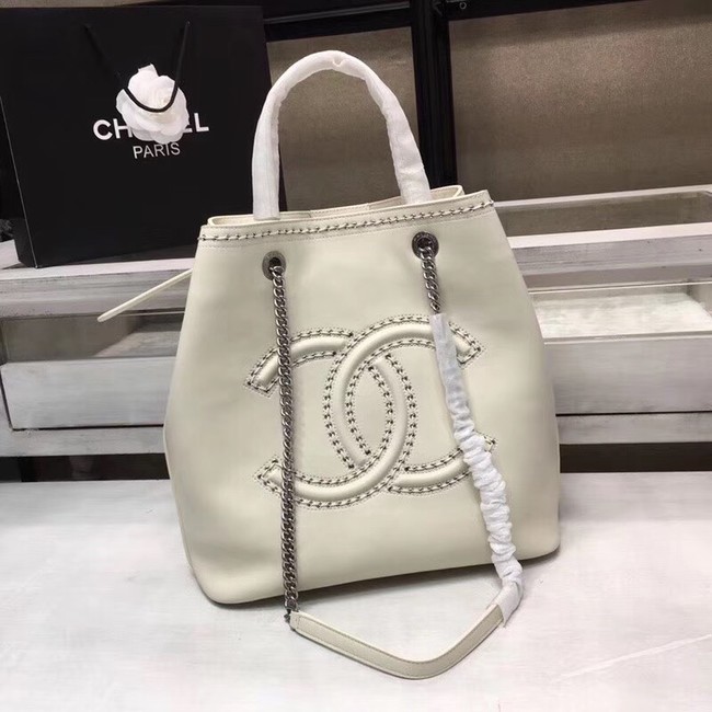 Chanel Calfskin & silver-Tone Metal 80761 white