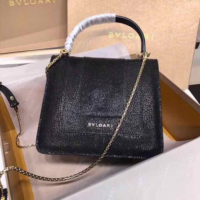 BVLGARI Serpenti Forever metallic-leather shoulder bag 058962 Black