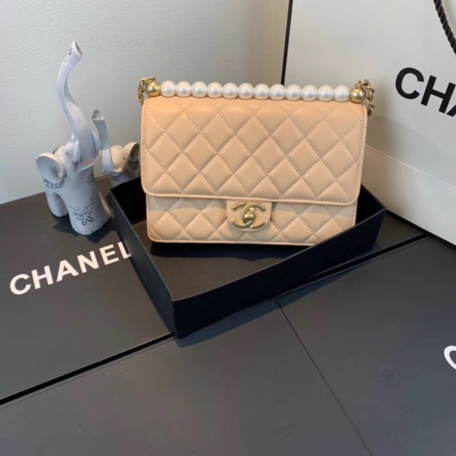 Chanel Flap Shoulder Bag Sheepskin Leather 77399 apricot