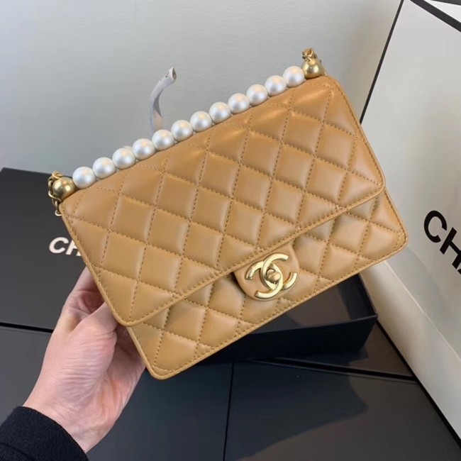 Chanel Flap Shoulder Bag Sheepskin Leather 77399 light tan