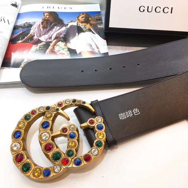 Gucci Leather belt with crystal Double G buckle 550111 Chocolates