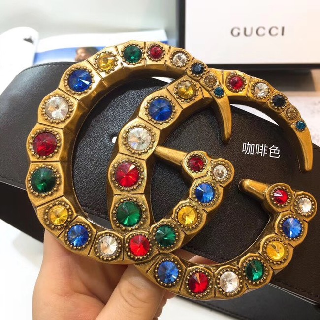 Gucci Leather belt with crystal Double G buckle 550111 Chocolates