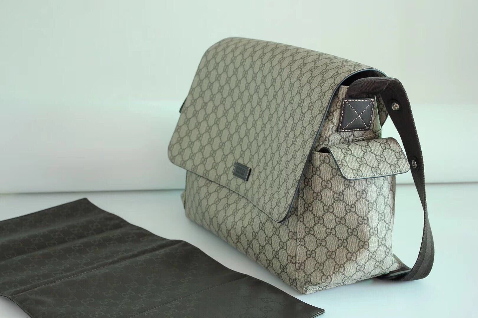 Gucci Messenger Diaper Bag GG Plus 211131 Grey