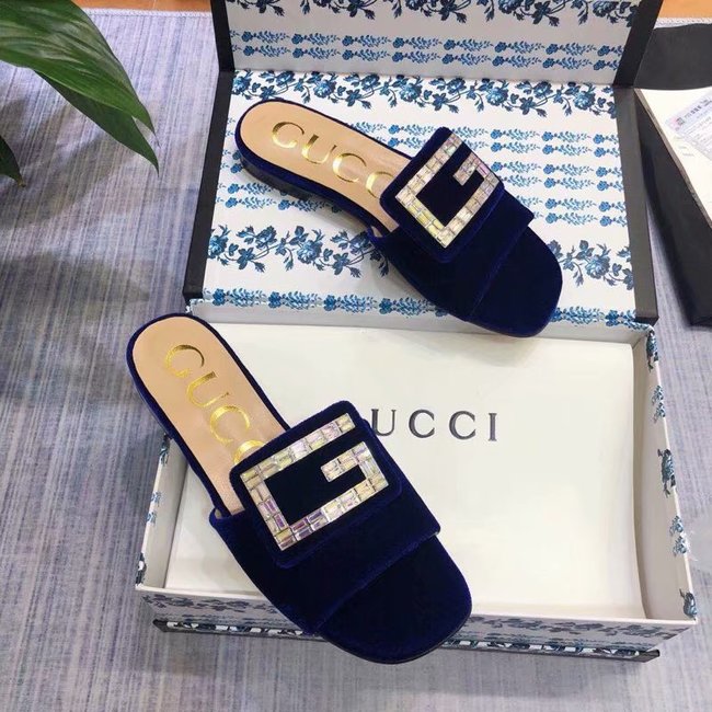 Gucci Velvet slide with crystal G GG1470BL-3