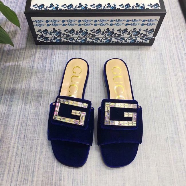 Gucci Velvet slide with crystal G GG1470BL-3