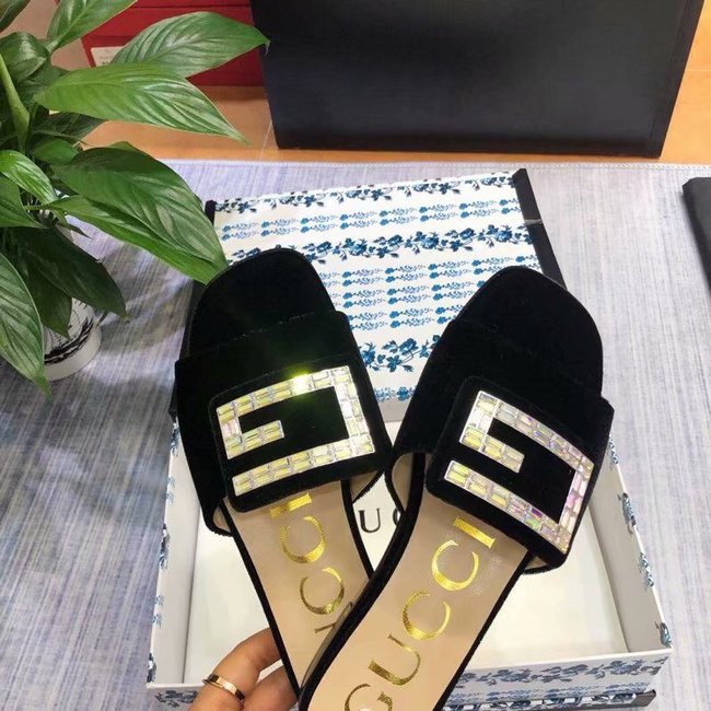 Gucci Velvet slide with crystal G GG1470BL-5