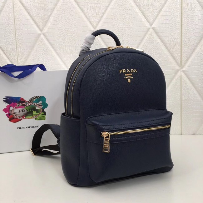 Prada Calf leather backpack 2819 dark blue