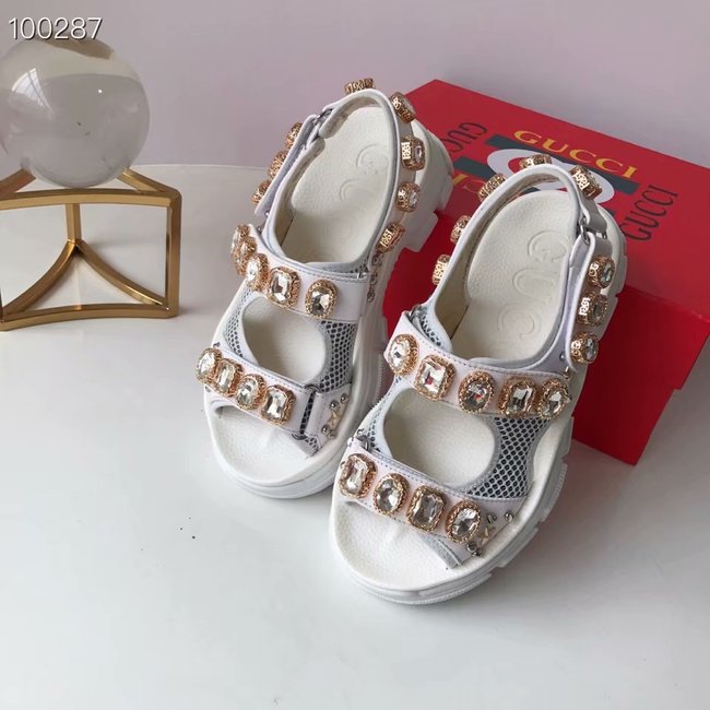 Gucci Metallic leather sandal with crystals GG1476JYX-3