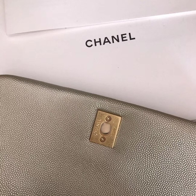 Chanel original Caviar leather flap bag top handle A92290 Light gold&Gold-Tone Metal