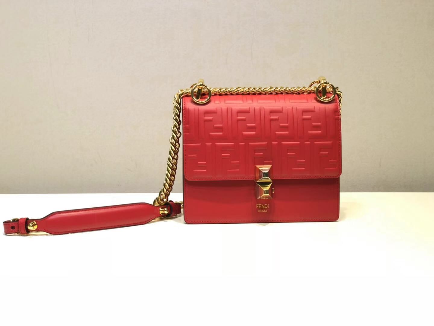 Fendi KAN I SMALL Multicolor fabric mini-bag 8BT0381 red