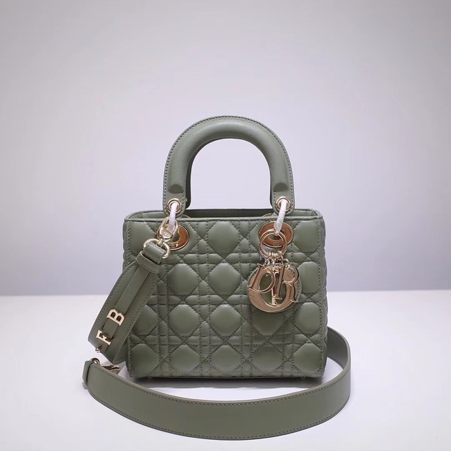 Dior lucky badges Original sheepskin Tote Bag A88035 green