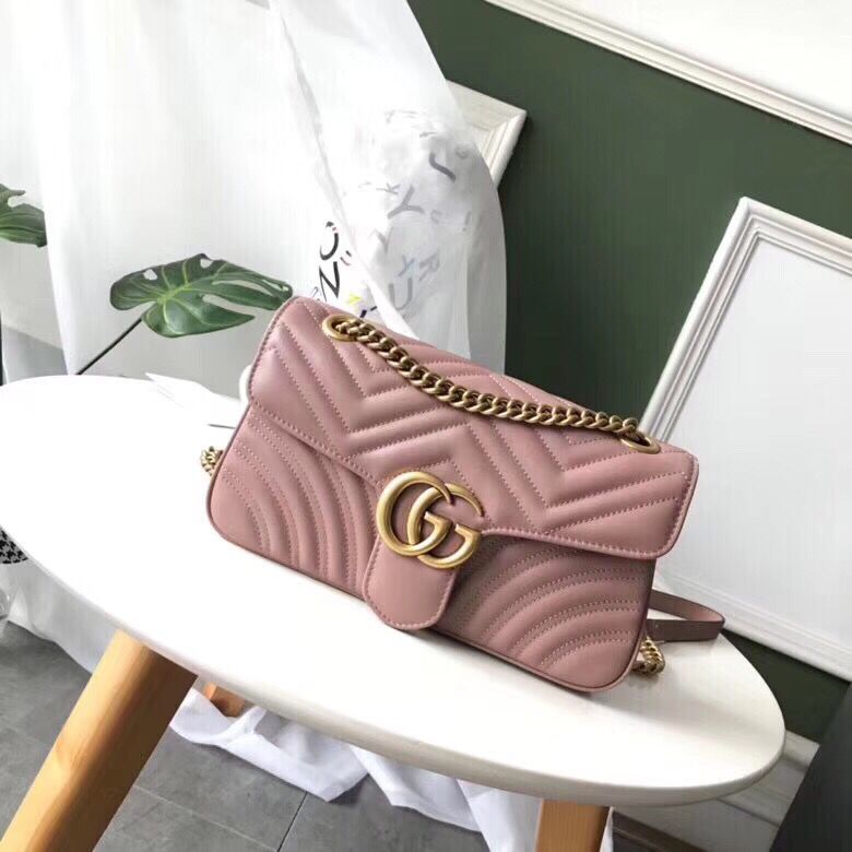 Gucci GG Marmont Original Leather small matelasse shoulder bag 443497 pink