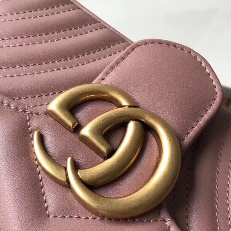 Gucci GG Marmont Original Leather small matelasse shoulder bag 443497 pink 