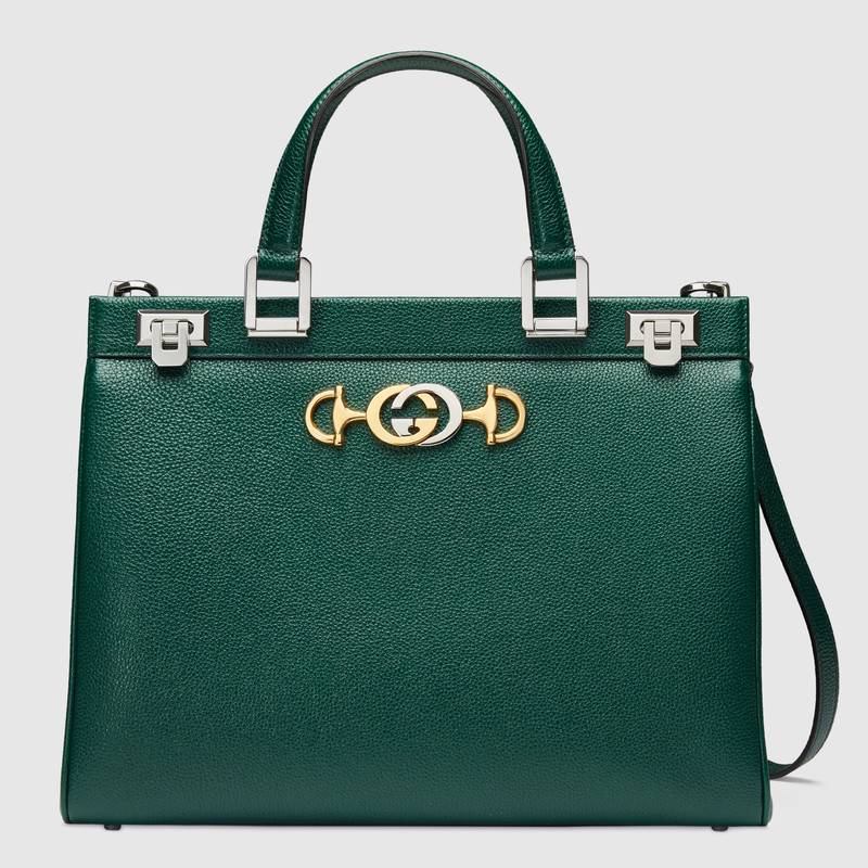 Gucci Zumi grainy leather medium top handle bag 564714 Dark green