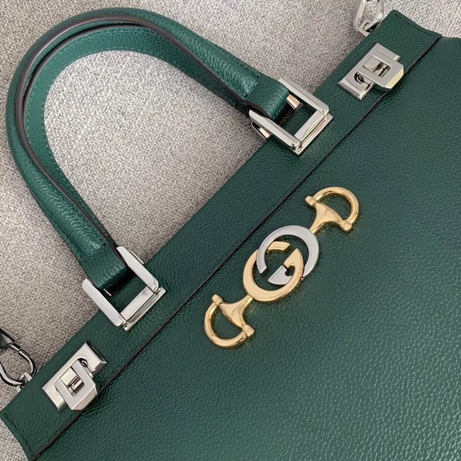 Gucci Zumi grainy leather medium top handle bag 564714 Dark green