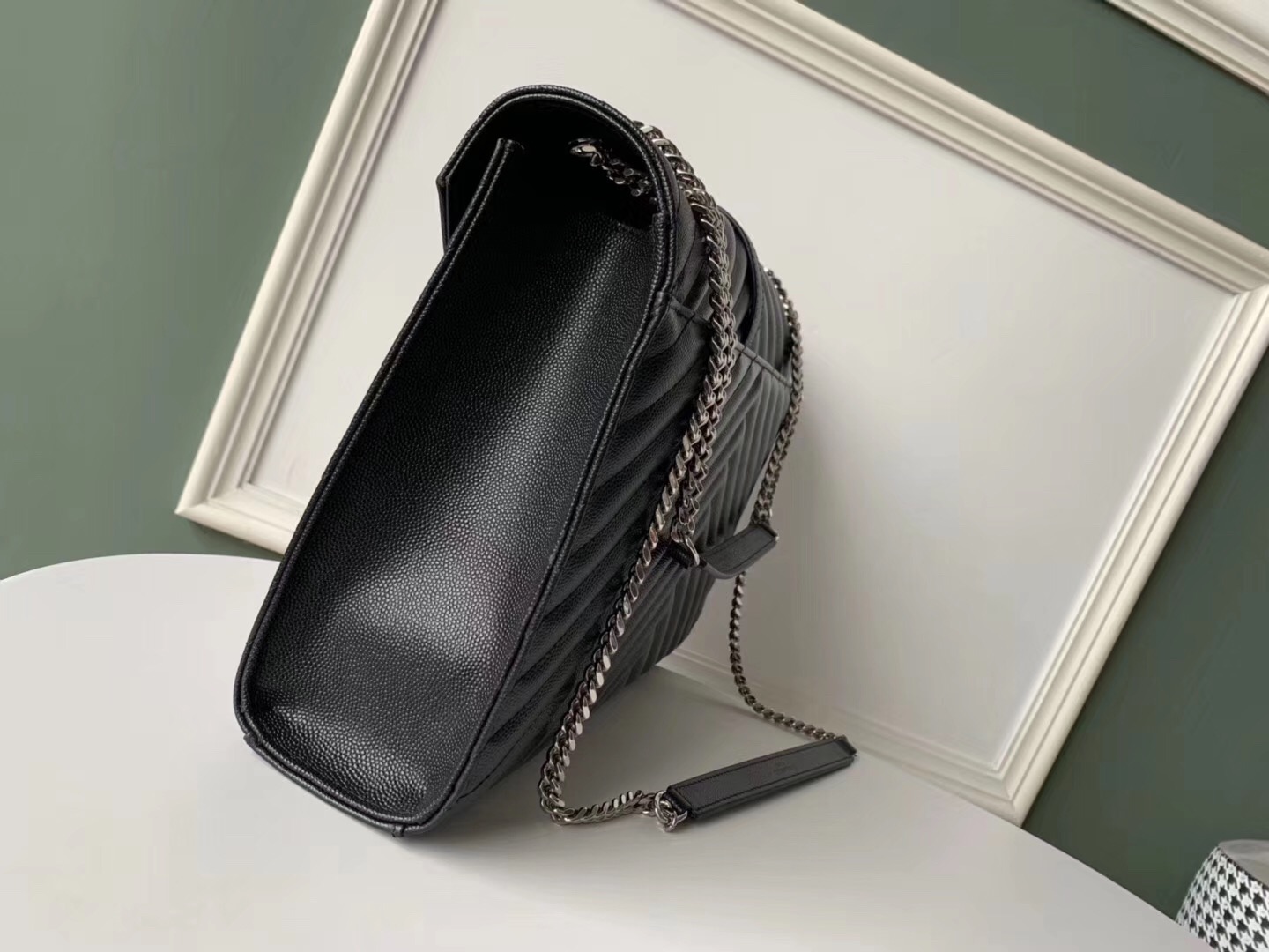 SAINT LAURENT leather shoulder bag 392745 black&silver-toned hardware