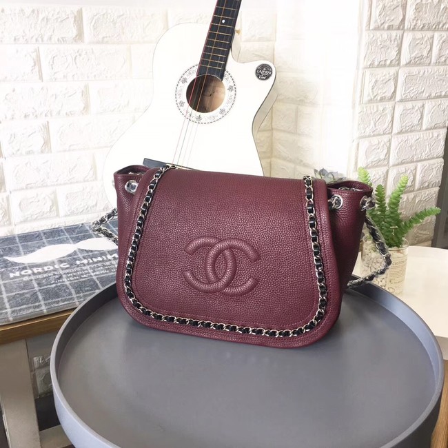 Chanel Calfskin & silver-Tone Metal 94008 Wine