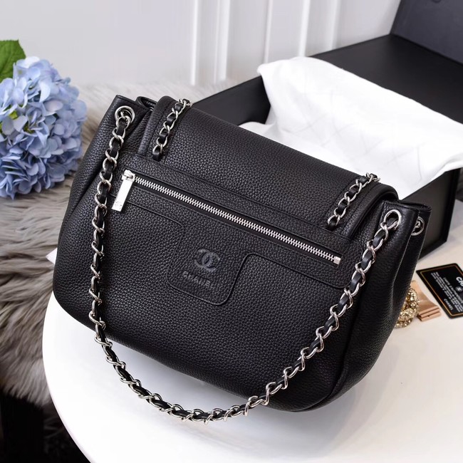 Chanel Calfskin & silver-Tone Metal Shoulder Bag 94008 black