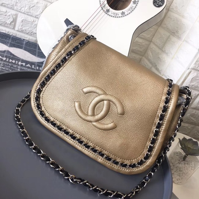 Chanel Calfskin & silver-Tone Metal Shoulder Bag 94008 gold