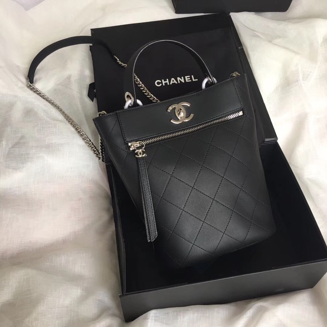 Chanel Calfskin & silver-Tone Metal S0577 black