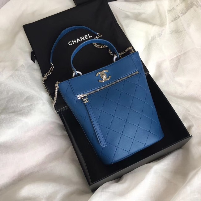 Chanel Calfskin & silver-Tone Metal S0577 blue