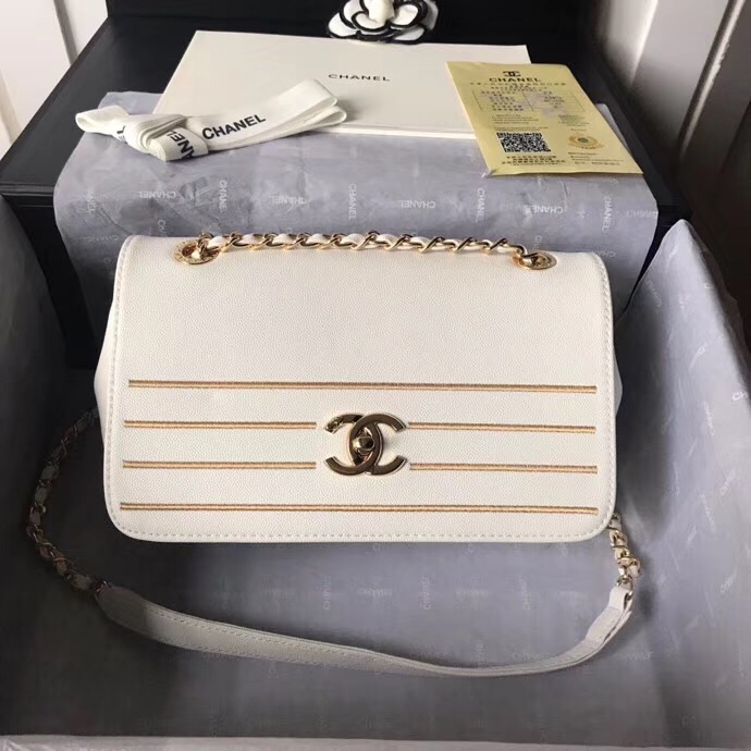 Chanel Calfskin & gold-Tone Metal AS0100 white